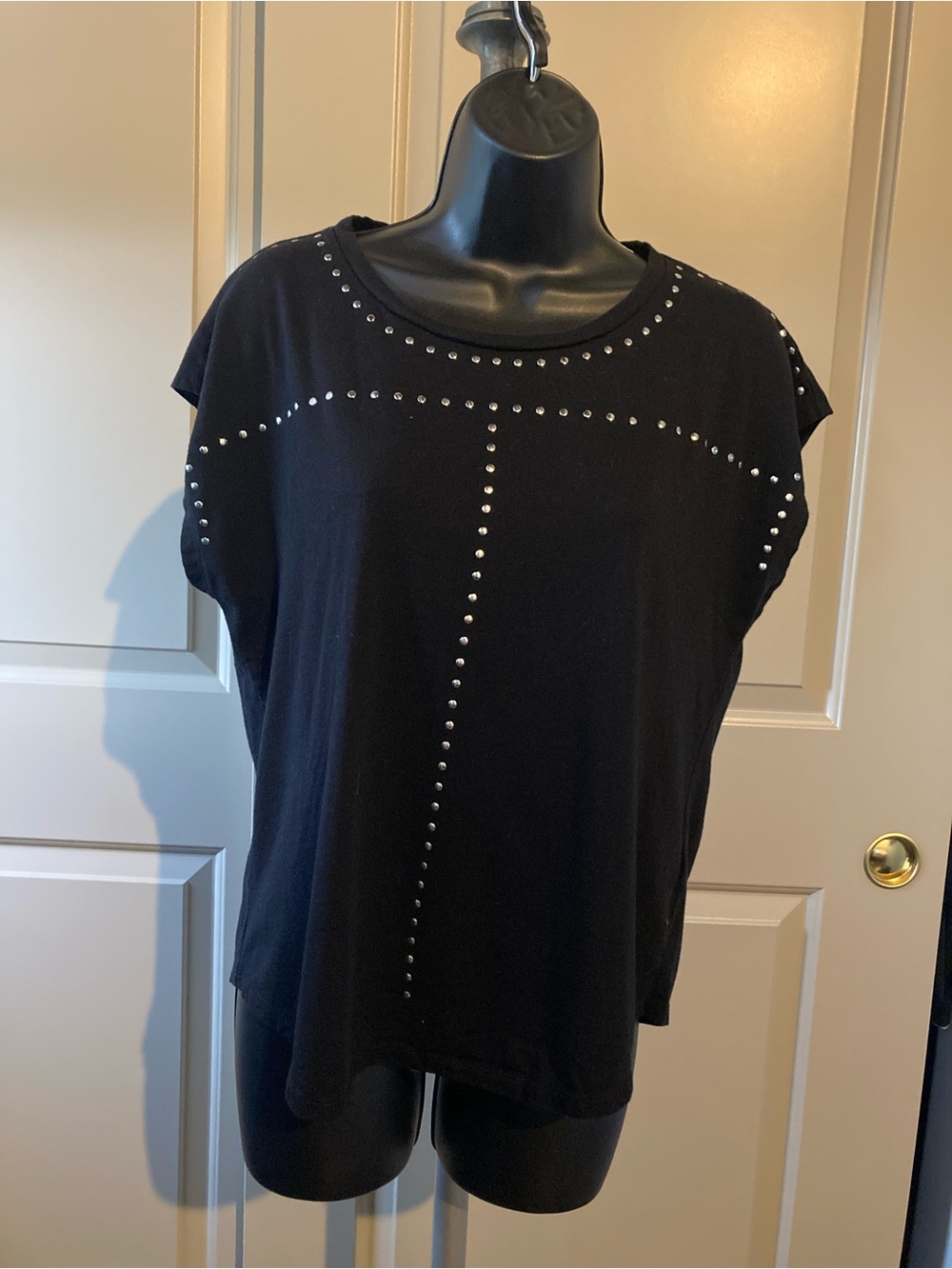 DKNY Black Short Sleeve Tee with Silver Stud Accents